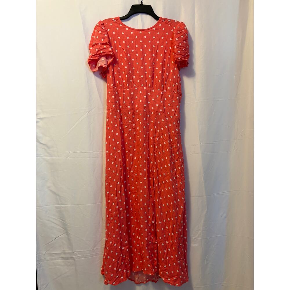 AFRM Cut-Out Midi Short Sleeve Dress Coral Pink Orange Polka Dot Women's Sz 3X